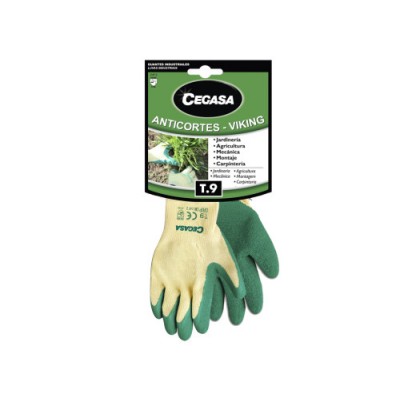 GUANTES DE TRABAJO ANTICORTES VIKING ALGODoN LATEX VERDE T9 GRANDE L CEGASA 100541