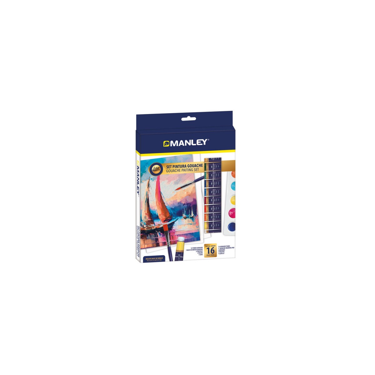 SET PINTURA GOUACHE 16 PZAS MANLEY MGH00100