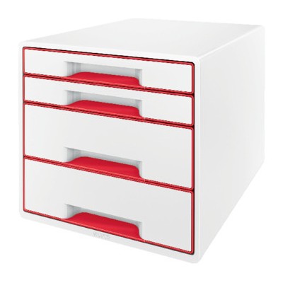 BUCS 4 CAJONES WOW DESK CUBE 2 GRANDES Y 2 PEQUENOS ROJO BLANCO LEITZ 52132026