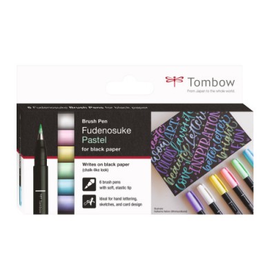 ESTUCHE 6 ROTULADORES BASE DE AGUA FUDENOSUKE PARA PAPEL OSCURO COLORES PASTEL TOMBOW WS BS 6P