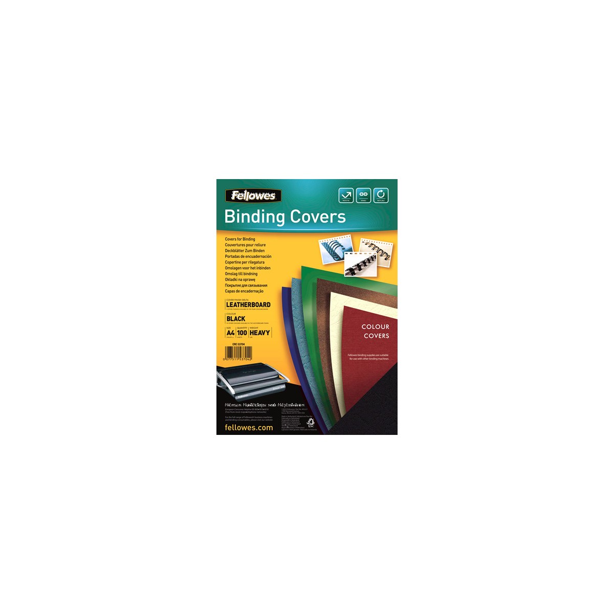 PACK 100 PORTADAS SIMIL PIEL A4 250 GR NEGRO FELLOWES 5370405