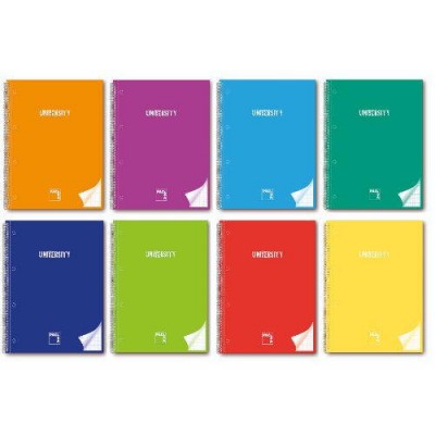 CUADERNO SERIE UNIVERSITY TAPA EXTRA DURA 90 GRS A 4 210X297MM MICROPERFORADO 80 HOJAS CUADRiCULA 5X5 GRECA SURTIDO PACSA 16681