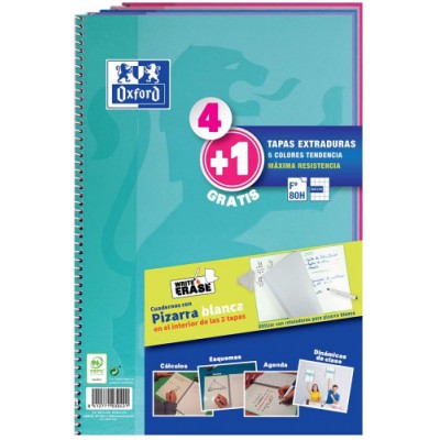 PACK 41 CUADERNO ESPIRAL CLASSIC W E FOLIO 80 HOJAS 4X4 CON MARGEN COLORES TENDENCIA OXFORD 400122766