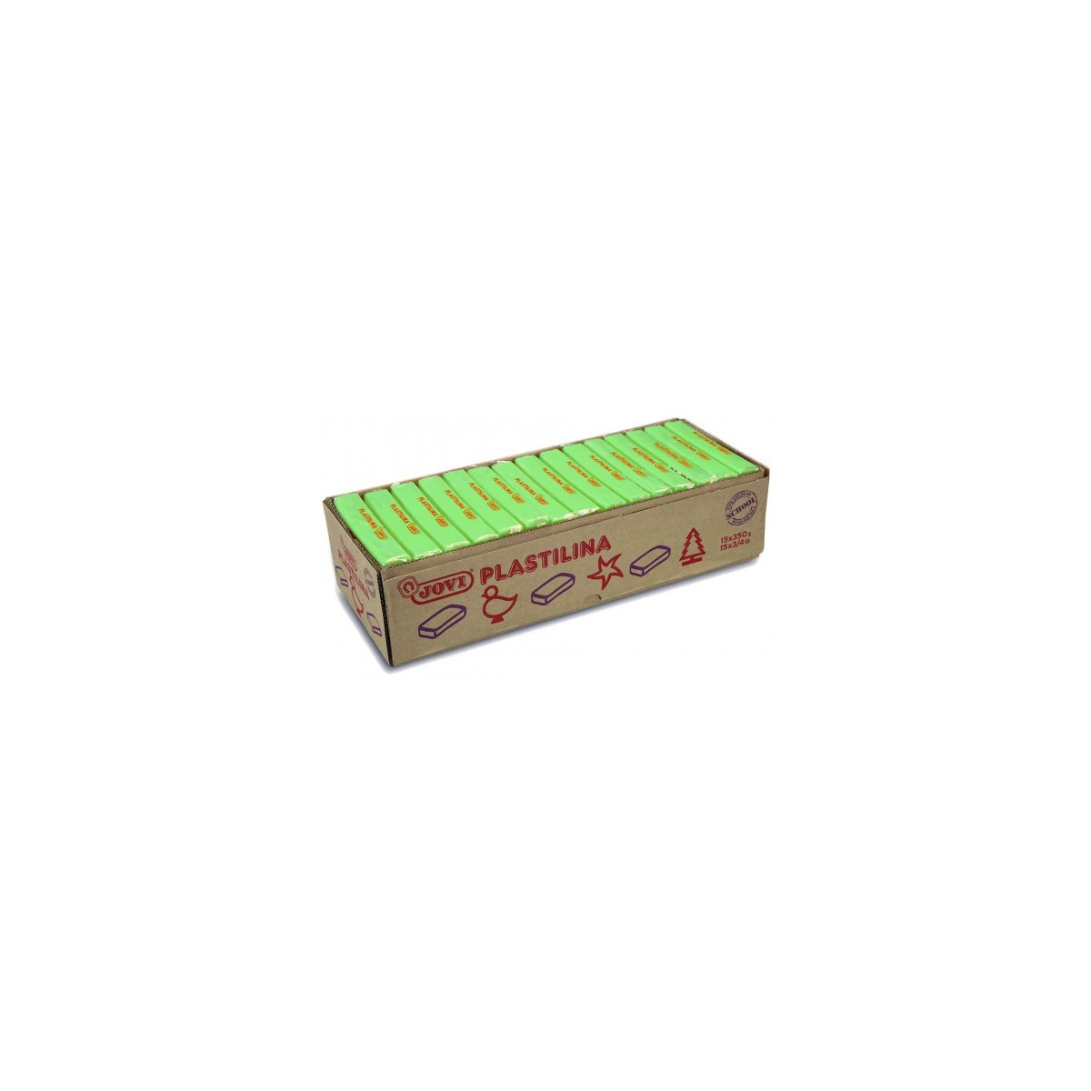 CAJA 15 PASTILLAS PLASTILINA 350 G VERDE CLARO JOVI 7210