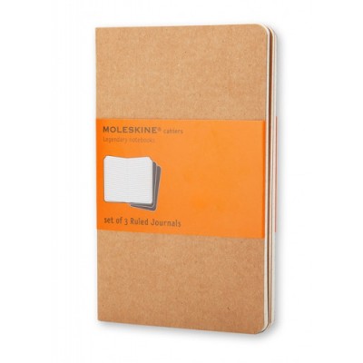 SET DE 3 LIBRETAS CAHIER MARRoN KRAFT P 9X14CM RAYAS MOLESKINE QP411