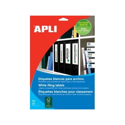 PACK 25 HOJAS 100 UDS ETIQUETAS BLANCAS 190X61MM APLI 1233