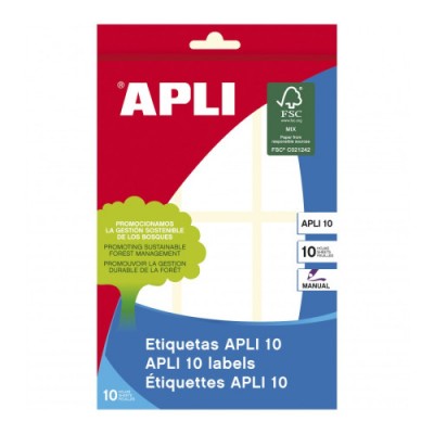 PACK 10 HOJAS 60 UDS ETIQUETAS BLANCAS 34X67 APLI 1651