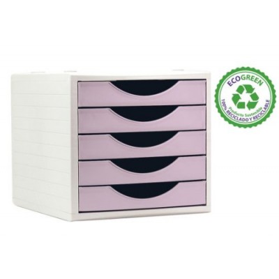 MoDULO ECOGREEN 100 RECICLADO Y RECICLABLE 5 CAJONES ROSA PASTEL 340X270X260 MM ARCHIVO 2000 4005 RS PS