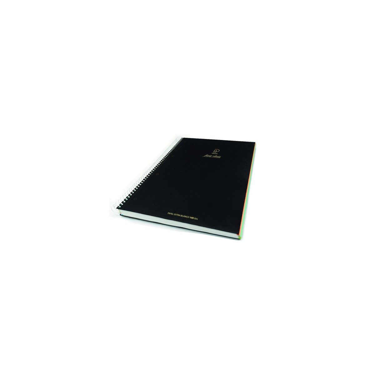 CUADERNO FIRST CLASS A4 TAPA NEGRA FORRADA MICROPERFORADO 120H 100GR 4 TALADROS 5X5 BANDA 5 COLORES PACSA 16029